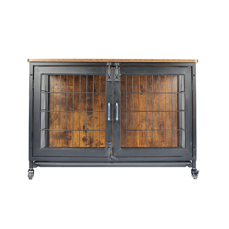 带轮子的木质家具式狗笼