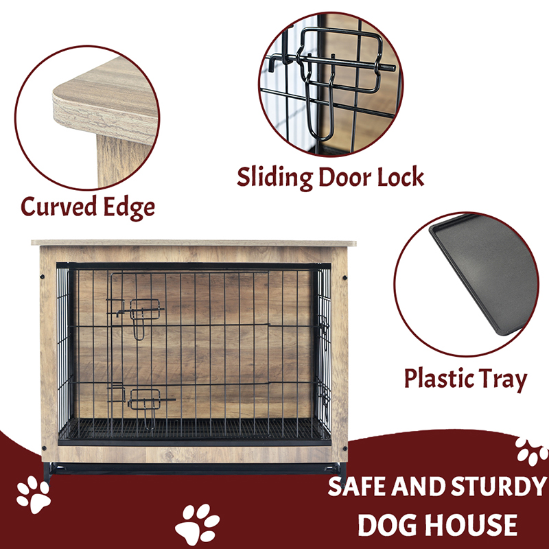 象牙色室内大型木质家具式金属狗笼 象牙色室内大型木质家具式金属狗笼