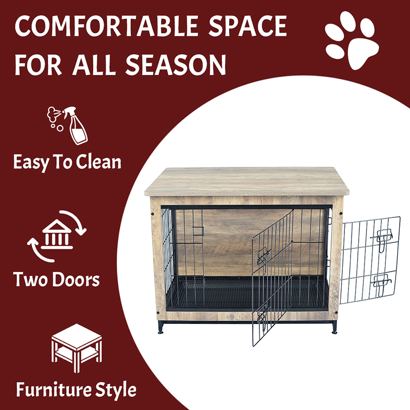 象牙色室内大型木质家具式金属狗笼 象牙色室内大型木质家具式金属狗笼