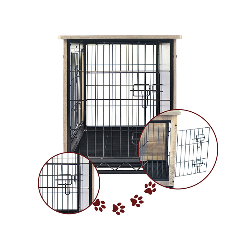 象牙色室内大型木质家具式金属狗笼 象牙色室内大型木质家具式金属狗笼