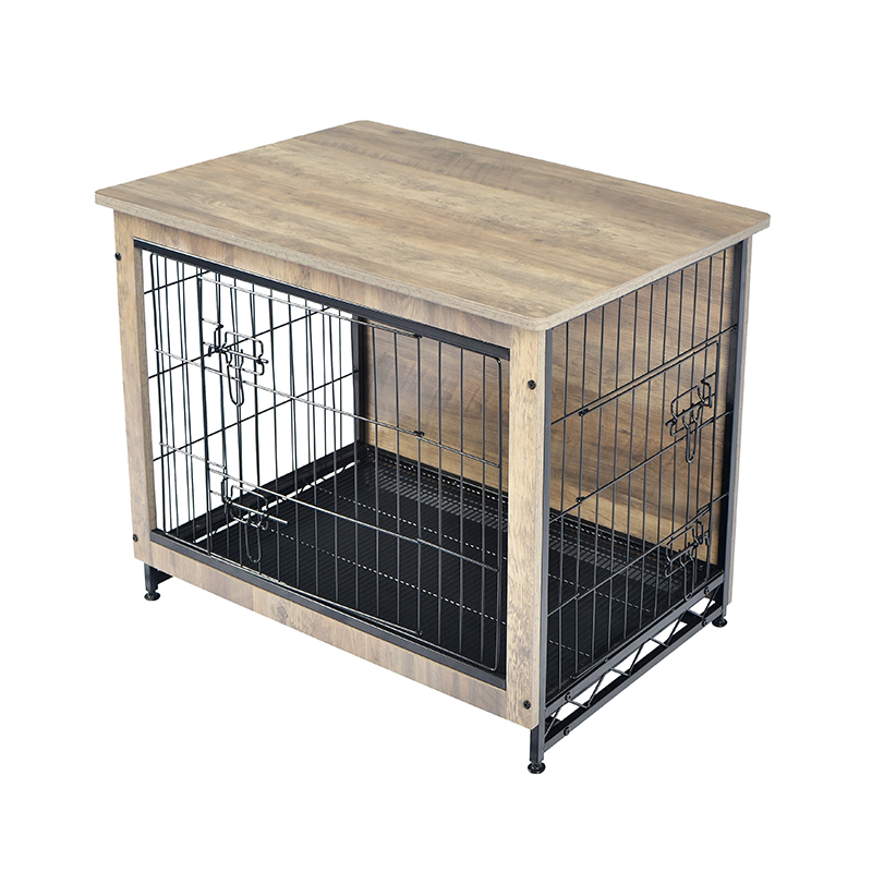 象牙色室内大型木质家具式金属狗笼 象牙色室内大型木质家具式金属狗笼