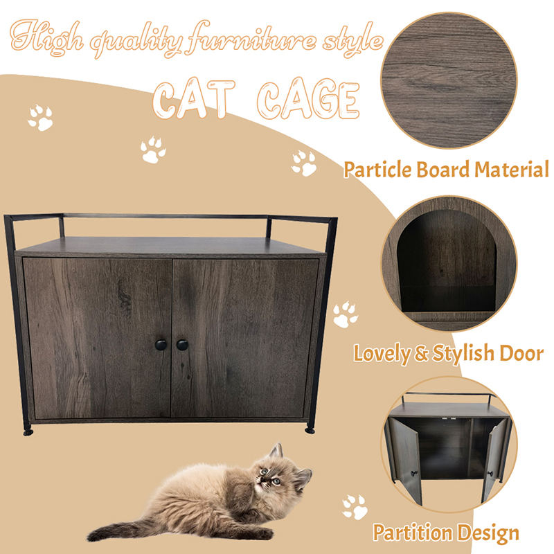 带隔板的室内猫砂柜 家具式猫笼边桌 带隔板的室内猫砂柜 家具式猫笼边桌